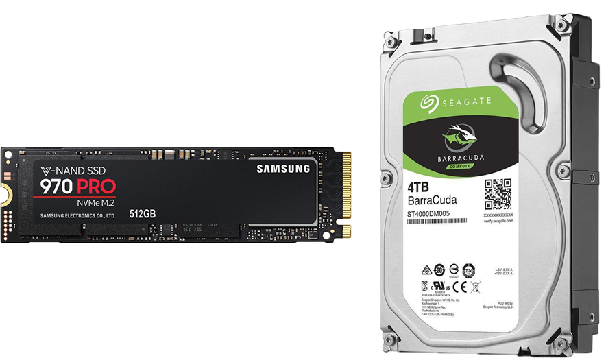 Image of an NVMe SSD and HDD.